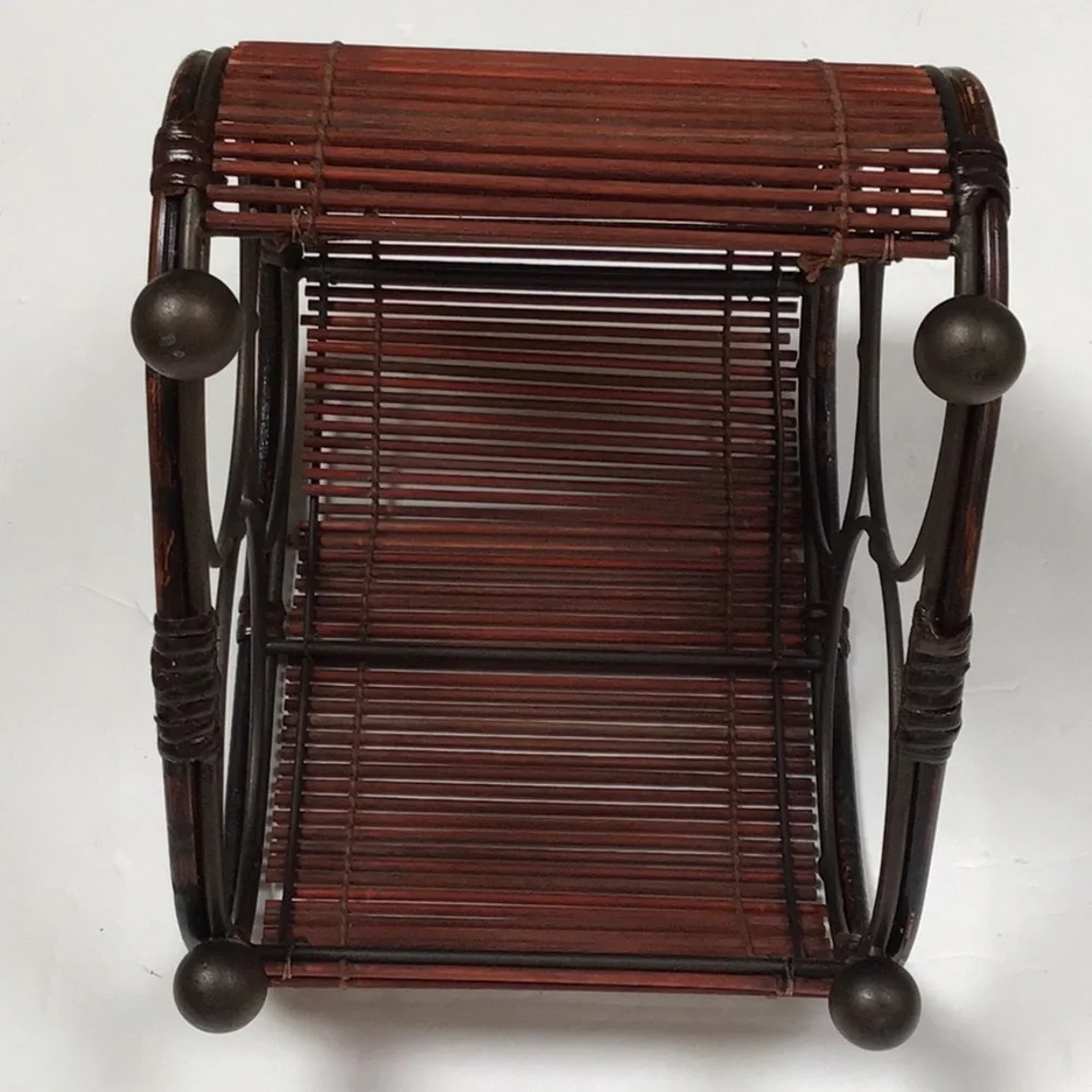 Vintage Rattan Wicker Antique Bronze Metal Wine Bottle‎ Rack